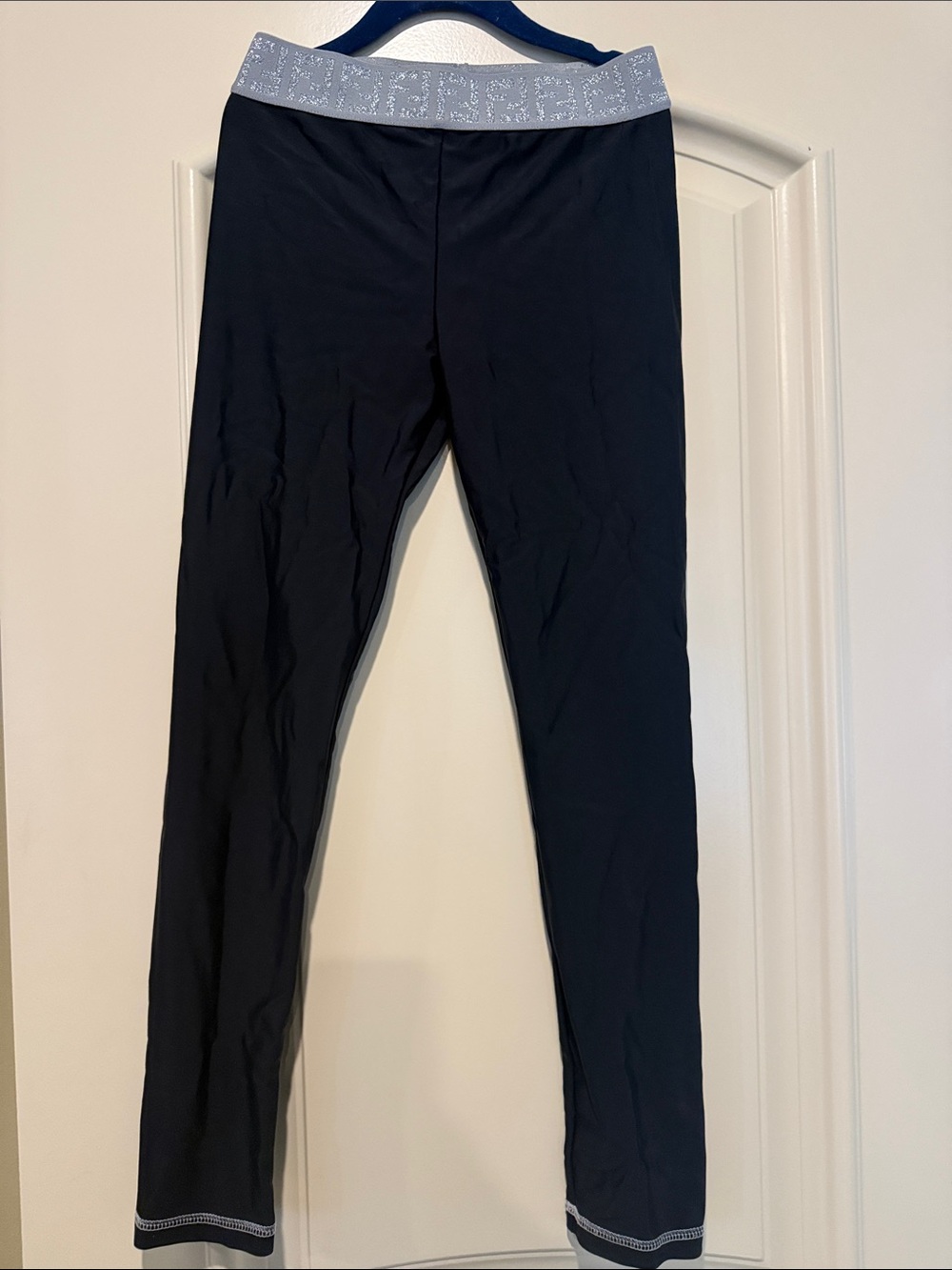 Fendi lGirls Black Active Leggings with Silver Glitter Waistband